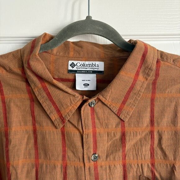 Columbia Plaid Short Sleeve Button Up Brown Red XXL - Picture 3 of 10